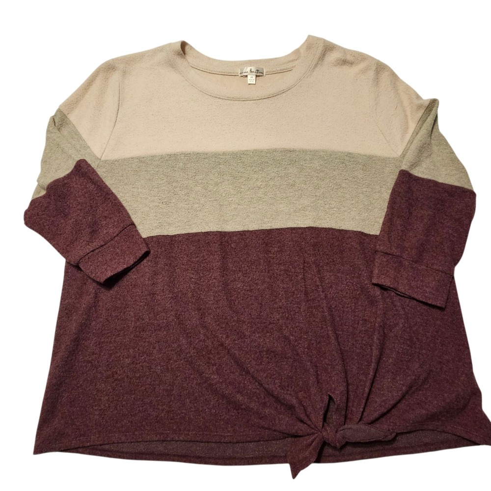 Nine Britton Womens 2X Color Block Tie Front 3/4 Sleeve Top Pullover Knit - Picture 10 of 10